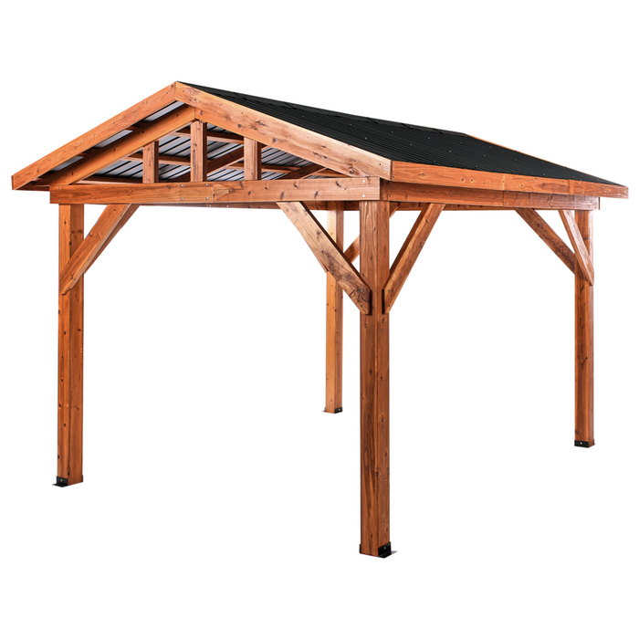 Pergola in legno chiaro tetto in metallo struttura in legno 296 x 350 cm Padiglione da giardino moderno industriale