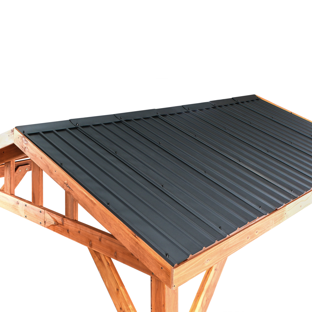 Pergola in legno chiaro tetto in metallo struttura in legno 296 x 350 cm Padiglione da giardino moderno industriale