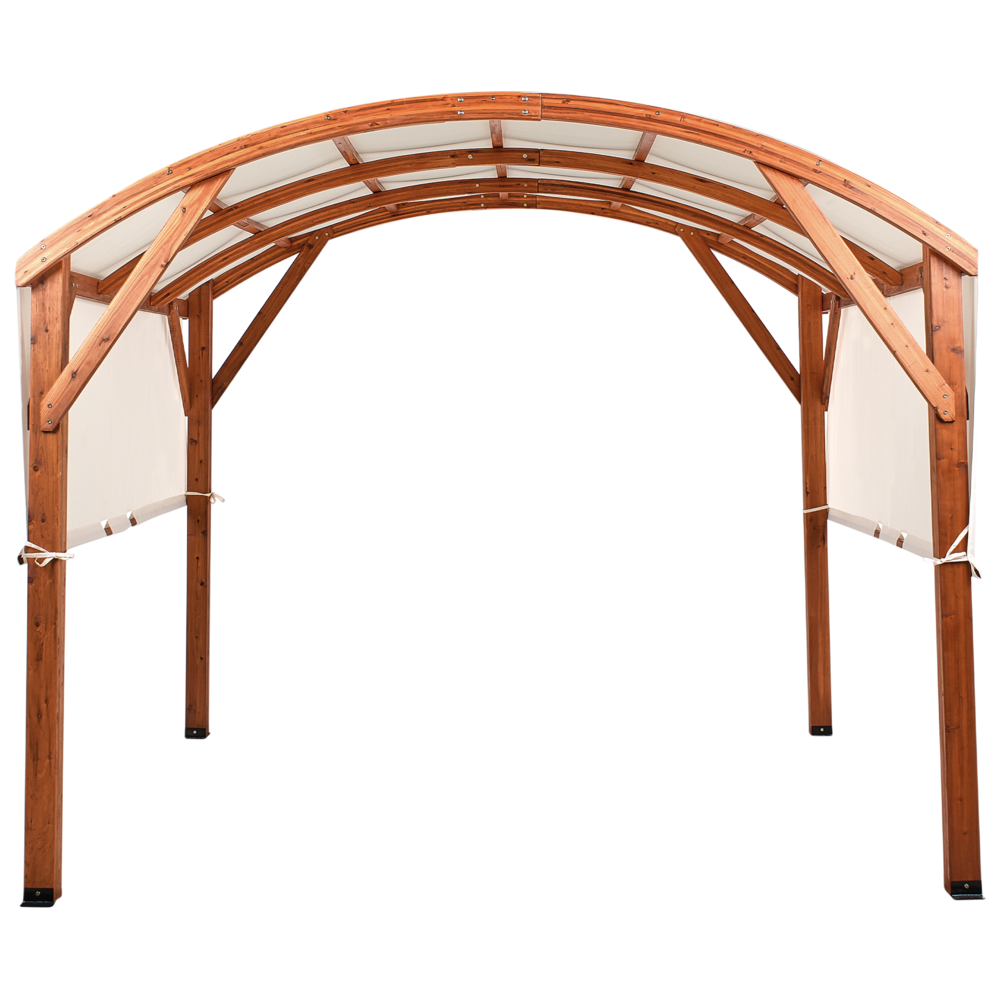 Pergola in legno bianco sporco Tetto in tessuto Telaio in legno 303 x 300 cm Padiglione da giardino moderno industriale