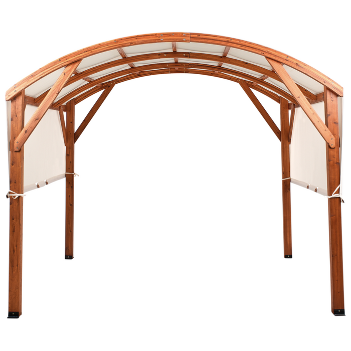 Pergola in legno bianco sporco Tetto in tessuto Telaio in legno 303 x 300 cm Padiglione da giardino moderno industriale