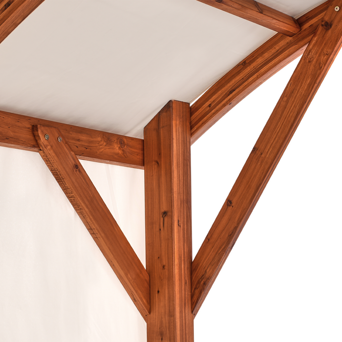 Pergola in legno bianco sporco Tetto in tessuto Telaio in legno 303 x 300 cm Padiglione da giardino moderno industriale