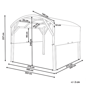 Pergola in legno bianco sporco Tetto in tessuto Telaio in legno 303 x 300 cm Padiglione da giardino moderno industriale