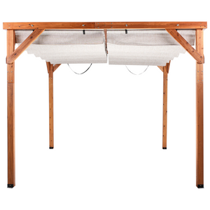 Pergola Beige Tessuto Costruzione in legno di abete 320 x 380 cm Tessuto Ombra pieghevole Struttura in legno Padiglione da giardino