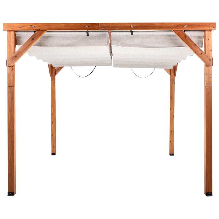 Pergola Beige Tessuto Costruzione in legno di abete 320 x 380 cm Tessuto Ombra pieghevole Struttura in legno Padiglione da giardino