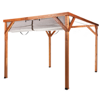 Pergola Beige Tessuto Costruzione in legno di abete 320 x 380 cm Tessuto Ombra pieghevole Struttura in legno Padiglione da giardino