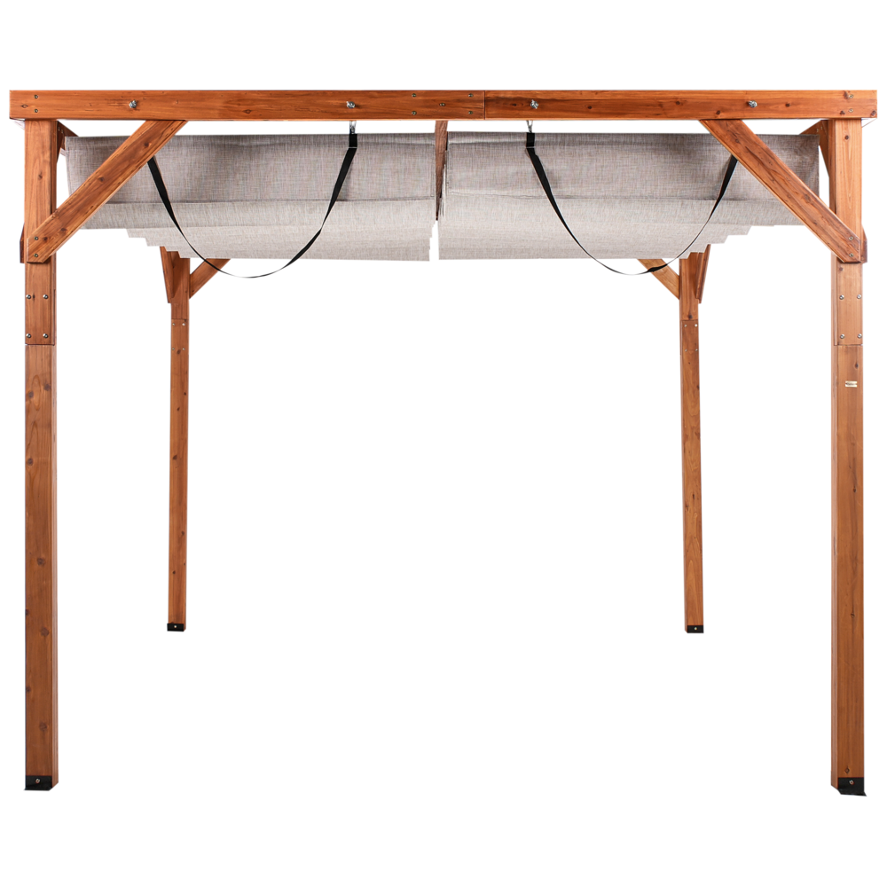 Pergola Beige Tessuto Costruzione in legno di abete 320 x 380 cm Tessuto Ombra pieghevole Struttura in legno Padiglione da giardino