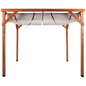 Pergola Beige Tessuto Costruzione in legno di abete 320 x 380 cm Tessuto Ombra pieghevole Struttura in legno Padiglione da giardino