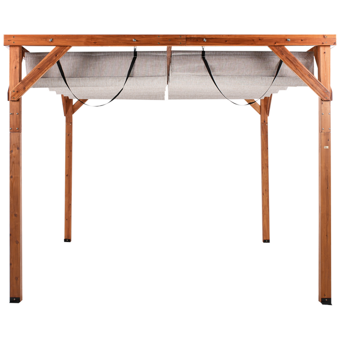 Pergola Beige Tessuto Costruzione in legno di abete 320 x 380 cm Tessuto Ombra pieghevole Struttura in legno Padiglione da giardino
