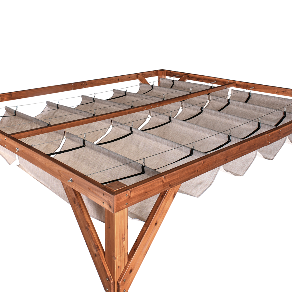 Pergola Beige Tessuto Costruzione in legno di abete 320 x 380 cm Tessuto Ombra pieghevole Struttura in legno Padiglione da giardino