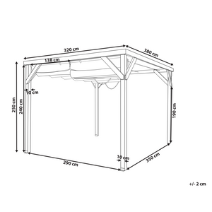 Pergola Beige Tessuto Costruzione in legno di abete 320 x 380 cm Tessuto Ombra pieghevole Struttura in legno Padiglione da giardino