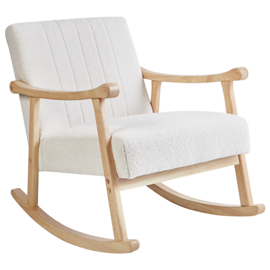 Poltrona a dondolo con rivestimento in bouclé bianco sporco gambe in legno di gomma e braccioli Soggiorno Cameretta