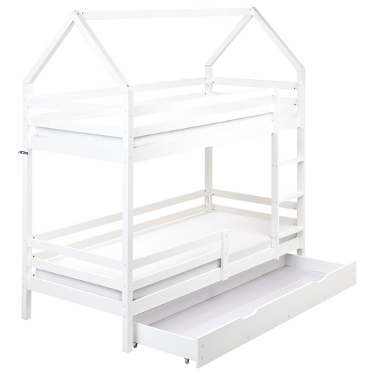 Letto a castello doppio con contenitore in legno di pino bianco UE dimensioni singole 90 x 200 cm Bambini Camera da letto per bambini