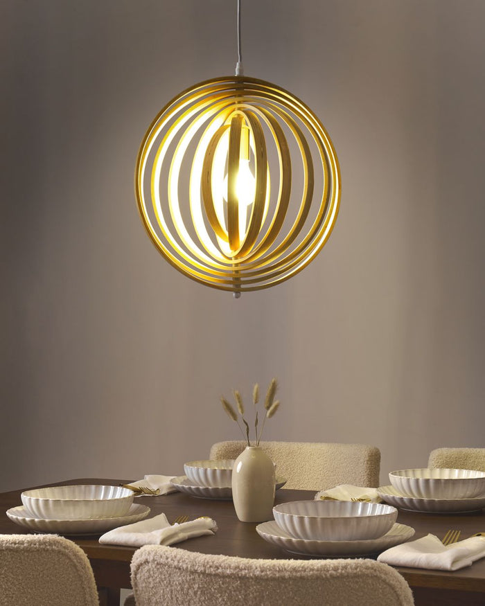 Lampada a sospensione luce legno di pioppo chiaro rotondo paralume regolabile appeso lampada da soffitto