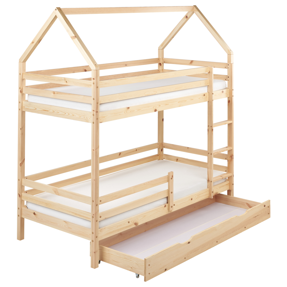 Letto a castello doppio con contenitore in legno di pino marrone chiaro UE dimensioni singole 90 x 200 cm Bambini Camera da letto per bambini