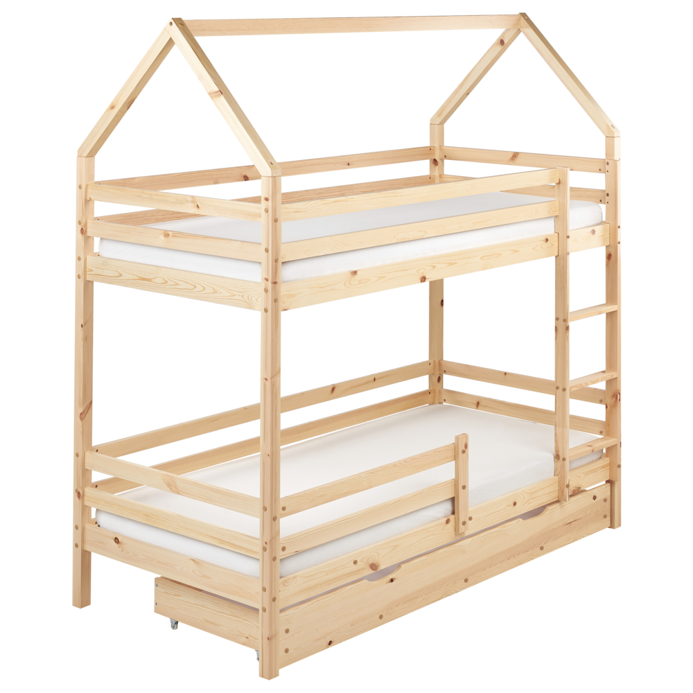 Letto a castello doppio con contenitore in legno di pino marrone chiaro UE dimensioni singole 90 x 200 cm Bambini Camera da letto per bambini