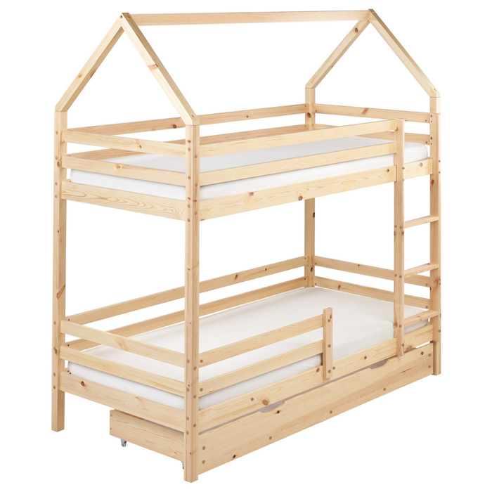 Letto a castello doppio con contenitore in legno di pino marrone chiaro UE dimensioni singole 90 x 200 cm Bambini Camera da letto per bambini