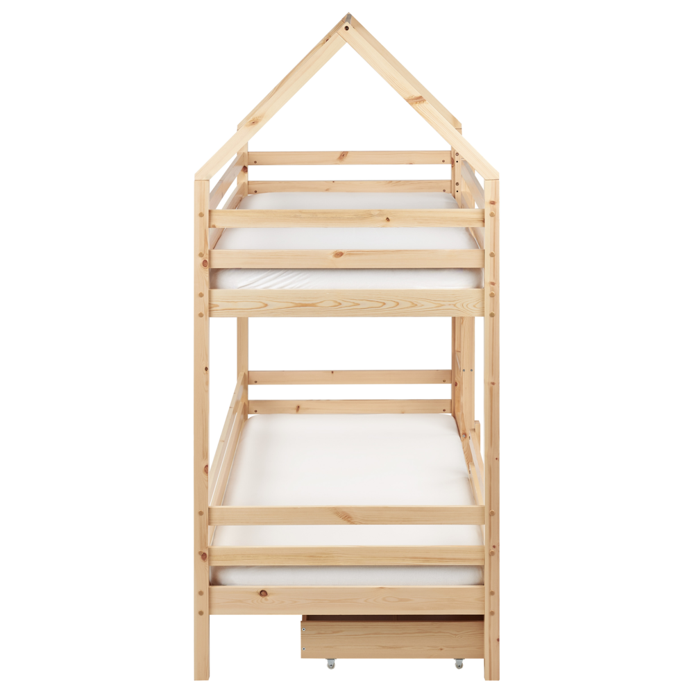 Letto a castello doppio con contenitore in legno di pino marrone chiaro UE dimensioni singole 90 x 200 cm Bambini Camera da letto per bambini