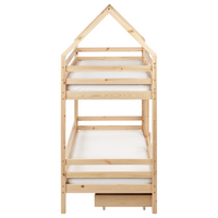 Letto a castello doppio con contenitore in legno di pino marrone chiaro UE dimensioni singole 90 x 200 cm Bambini Camera da letto per bambini