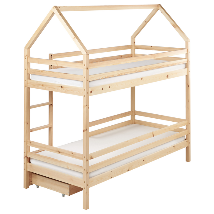 Letto a castello doppio con contenitore in legno di pino marrone chiaro UE dimensioni singole 90 x 200 cm Bambini Camera da letto per bambini