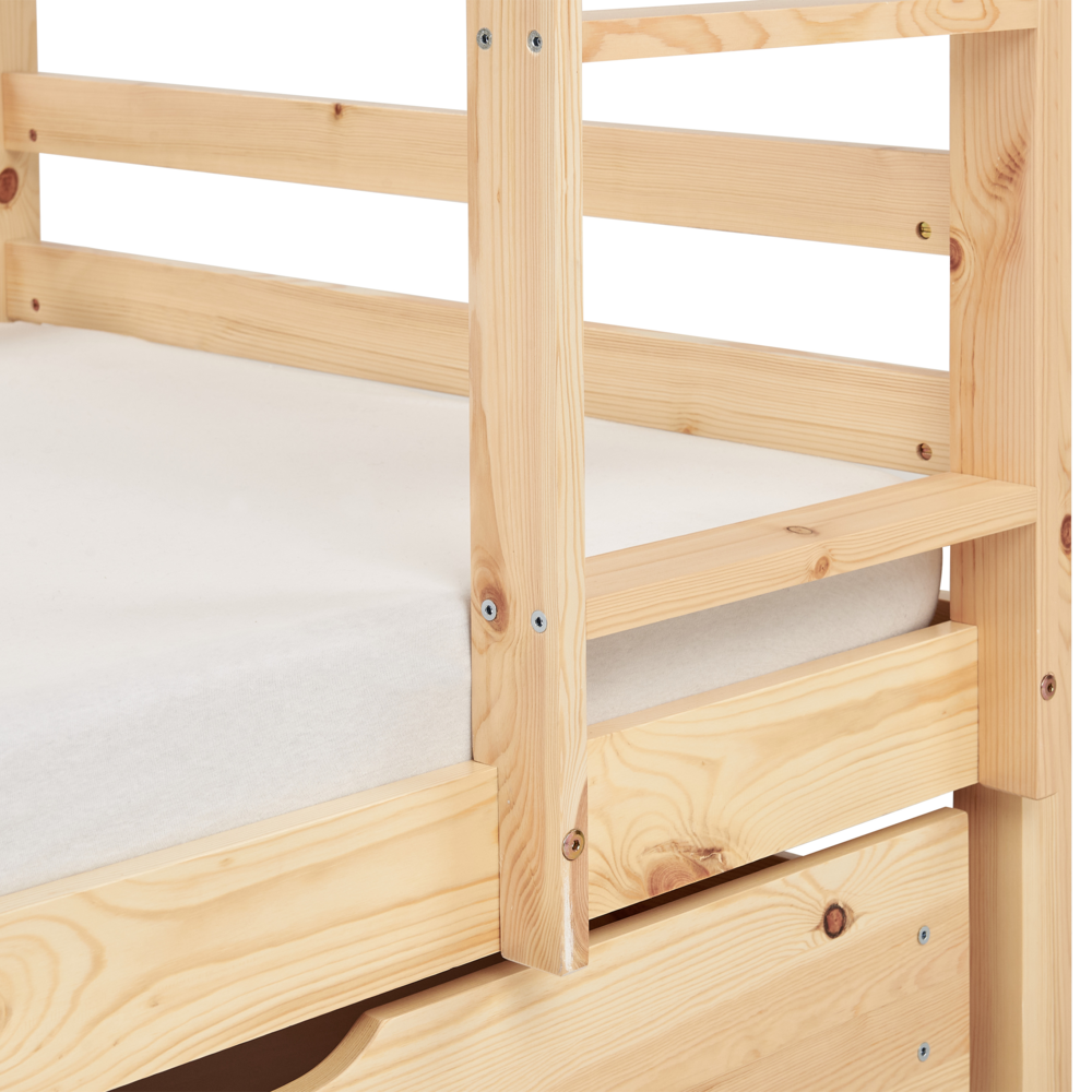 Letto a castello doppio con contenitore in legno di pino marrone chiaro UE dimensioni singole 90 x 200 cm Bambini Camera da letto per bambini