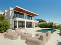 Set di divani da giardino imbottiti moderni a 4 posti con pouf beige moderno resistente raggi UV