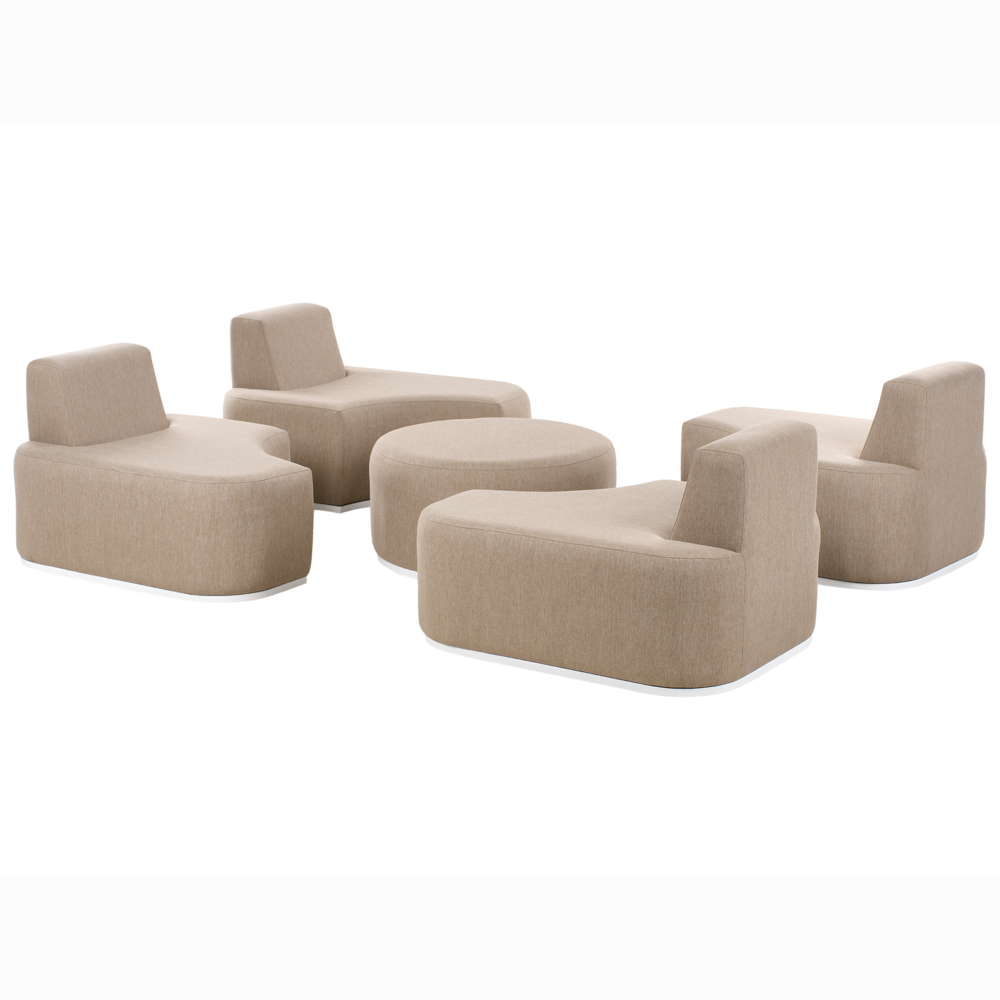 Set di divani da giardino imbottiti moderni a 4 posti con pouf beige moderno resistente raggi UV
