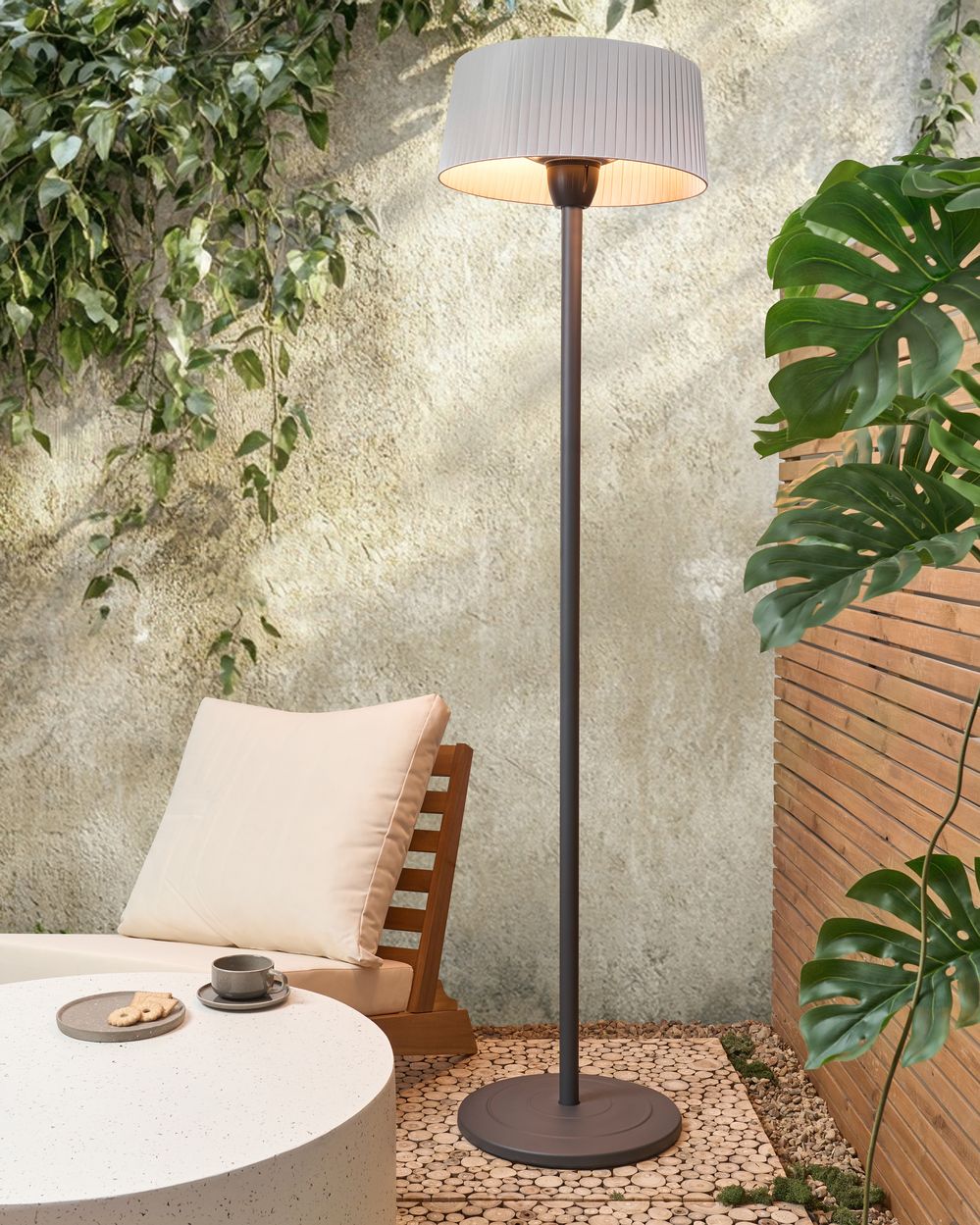 Riscaldatore elettrico per patio in acciaio grigio da 1500 W, indipendente, accessori da giardino