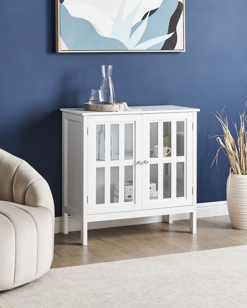Credenza Bianca 2 Ante Armadio Portaoggetti Mediterraneo Minimalista