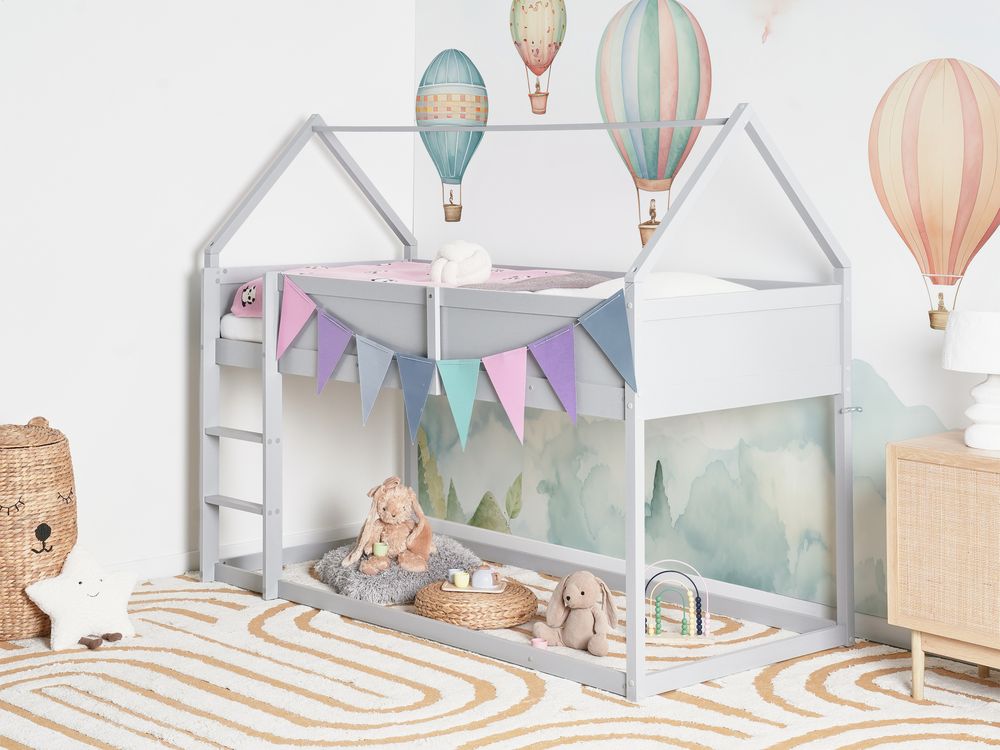 Letto a mezza altezza con rete a doghe 90 x 200 cm Struttura per bambini in legno di pino grigio