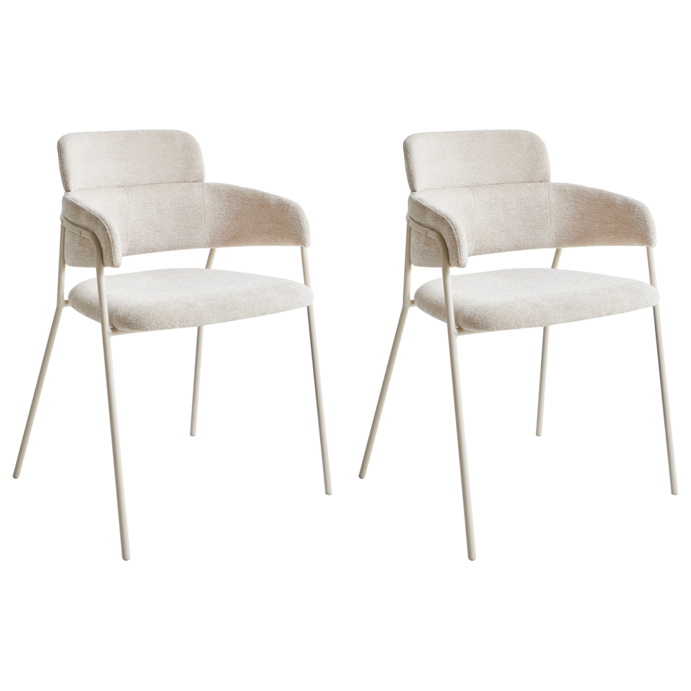 Set di 2 sedie da pranzo imbottite beige chiaro con braccioli Base in metallo Design moderno