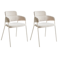 Set di 2 sedie da pranzo imbottite beige chiaro con braccioli Base in metallo Design moderno