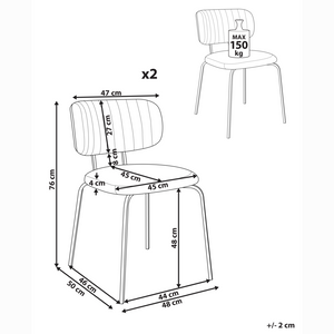 Set di 2 sedie da pranzo imbottite Beige Chiaro senza braccioli Base in metallo Design moderno