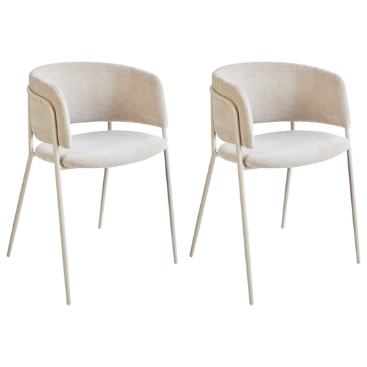 Set di 2 sedie da pranzo imbottite beige chiaro braccioli Design moderno Base in metallo stile moderno