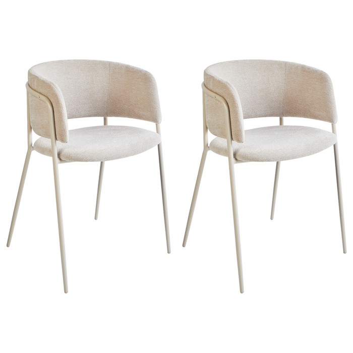 Set di 2 sedie da pranzo imbottite beige chiaro braccioli Design moderno Base in metallo stile moderno