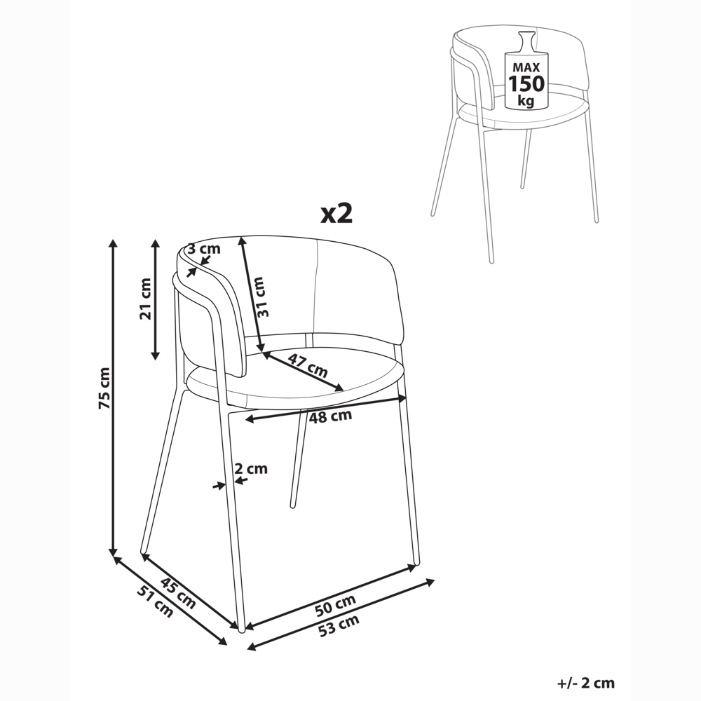 Set di 2 sedie da pranzo imbottite beige chiaro braccioli Design moderno Base in metallo stile moderno