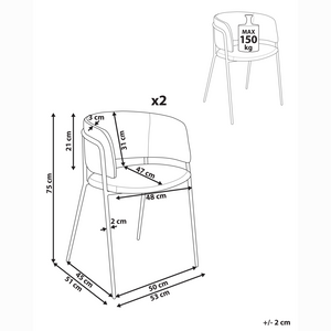 Set di 2 sedie da pranzo imbottite beige chiaro braccioli Design moderno Base in metallo stile moderno