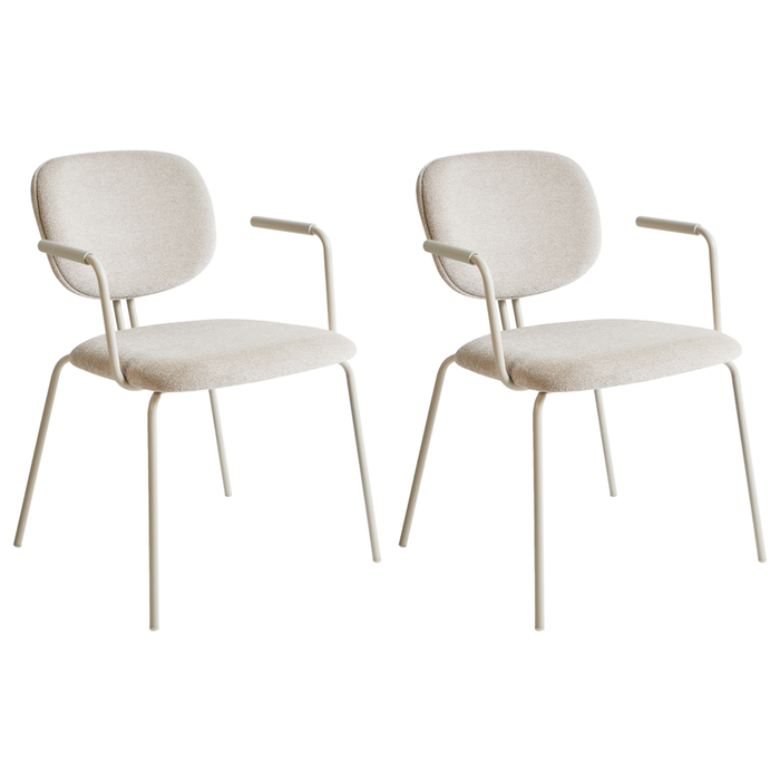 Set di 2 sedie da pranzo imbottite beige chiaro con braccioli e base metallica design moderno