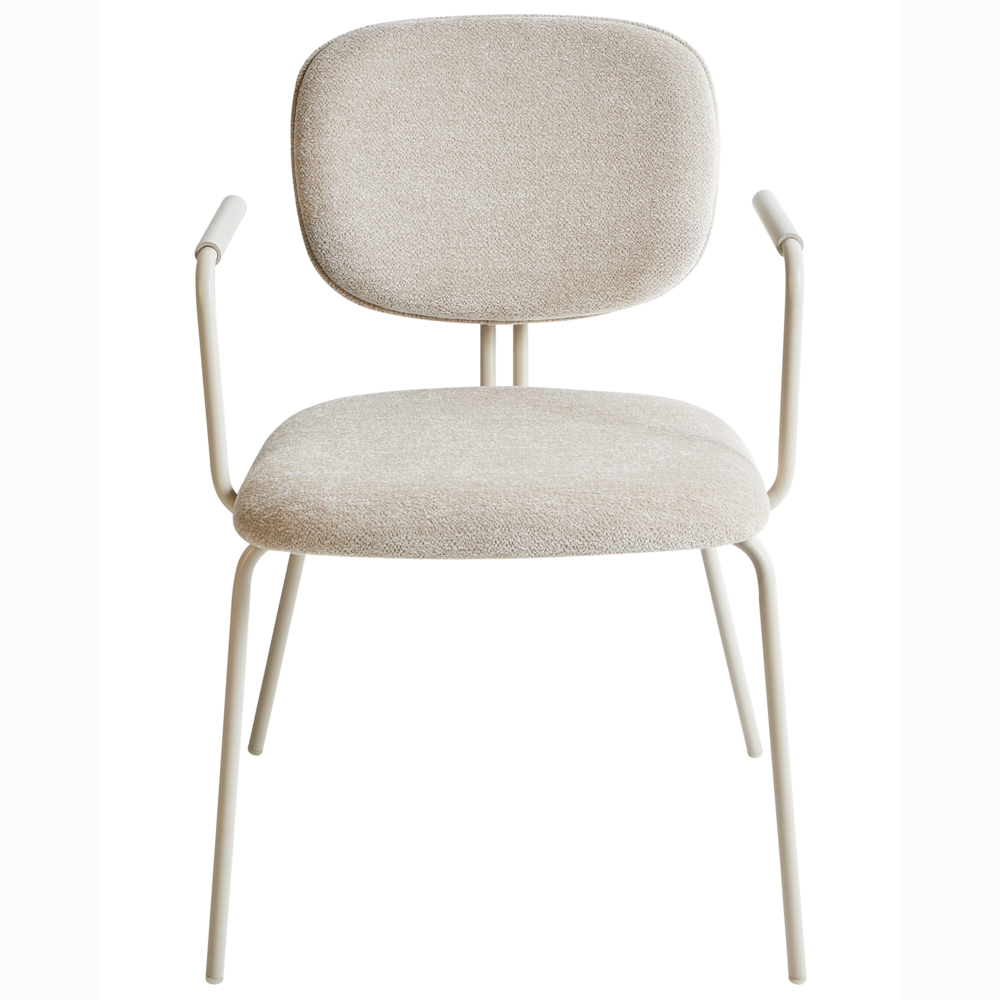 Set di 2 sedie da pranzo imbottite beige chiaro con braccioli e base metallica design moderno