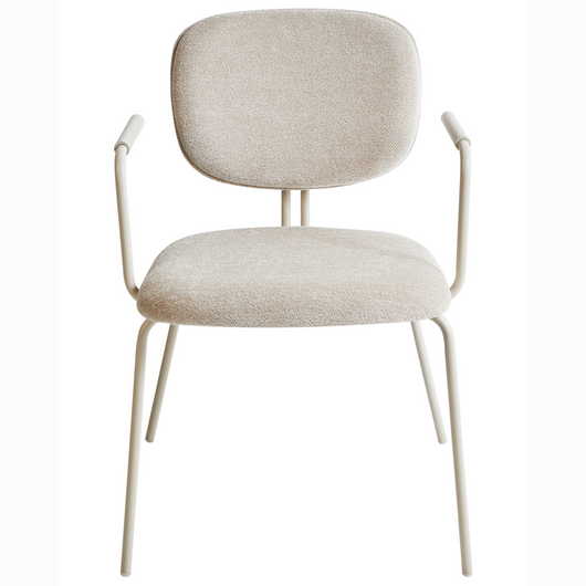 Set di 2 sedie da pranzo imbottite beige chiaro con braccioli e base metallica design moderno