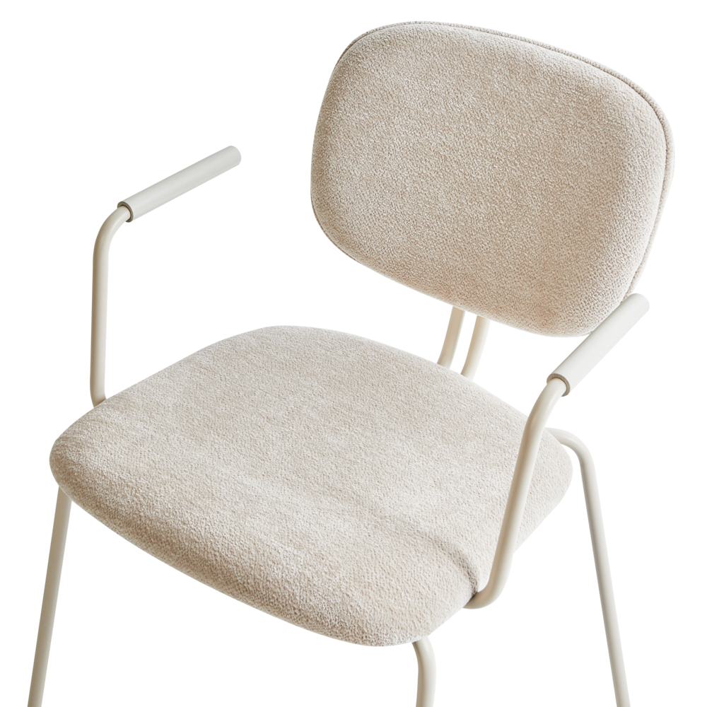 Set di 2 sedie da pranzo imbottite beige chiaro con braccioli e base metallica design moderno