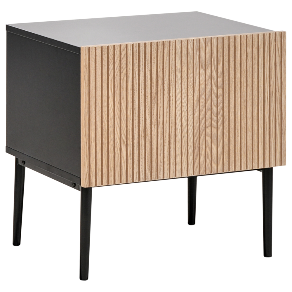 Comodino in MDF nero a coste in legno di frassino naturale Comodino per camera da letto a 1 cassetto Moderno
