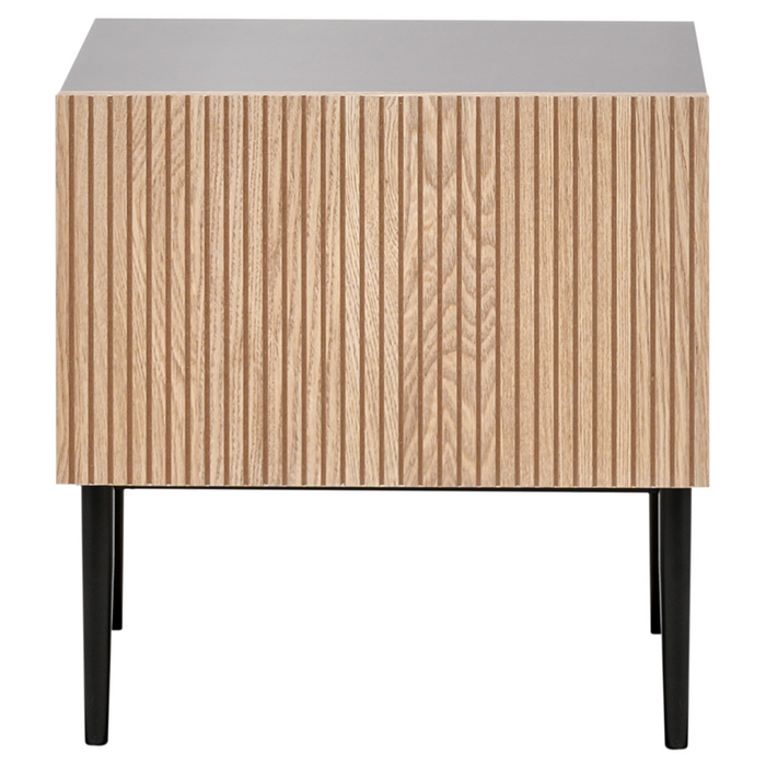 Comodino in MDF nero a coste in legno di frassino naturale Comodino per camera da letto a 1 cassetto Moderno