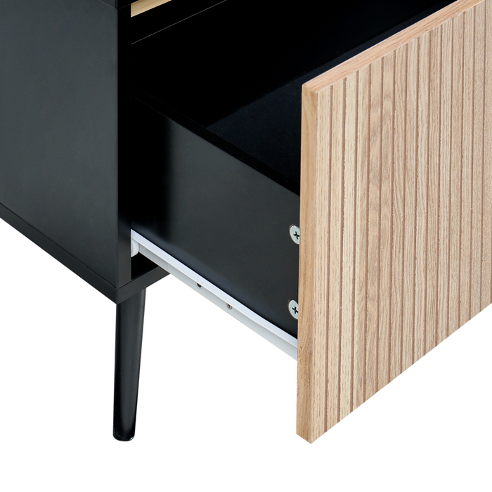 Comodino in MDF nero a coste in legno di frassino naturale Comodino per camera da letto a 1 cassetto Moderno