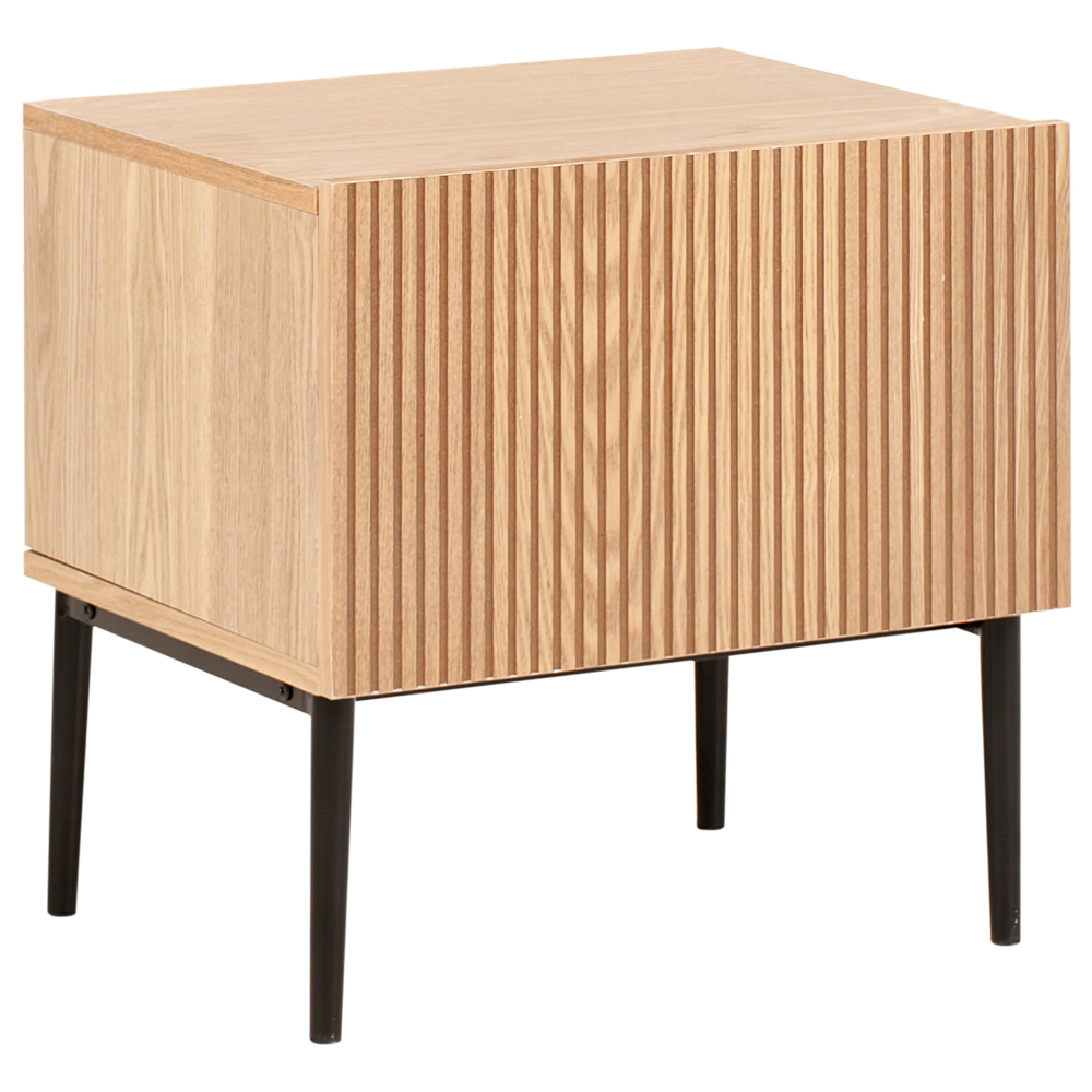 Comodino in legno di frassino naturale MDF a coste Comodino per camera da letto 1 cassetto Moderno