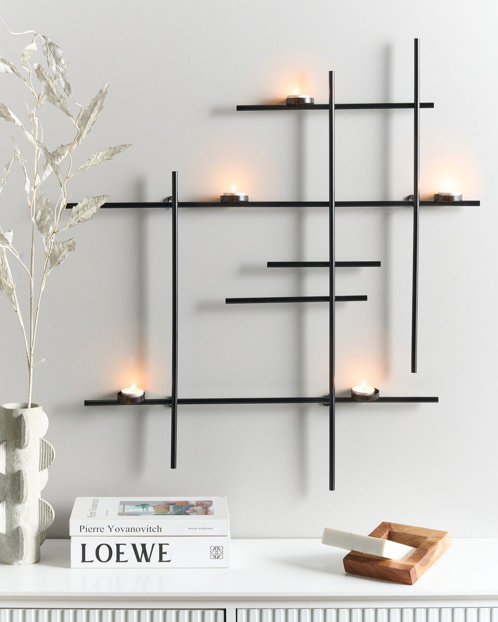 Portacandele da parete in metallo nero 60 cm Moderna decorazione centrotavola