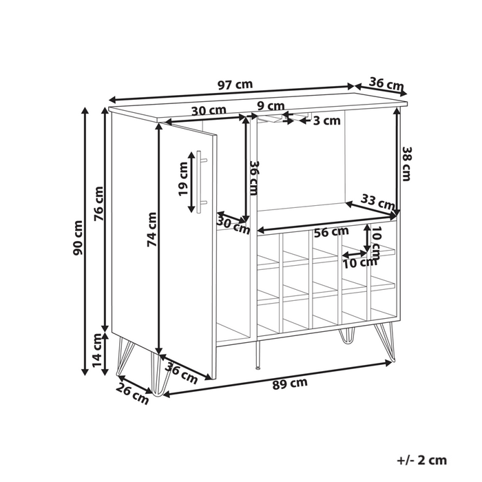 Armadietto per il vino con ripiano in particelle di legno chiaro camera da pranzo elegante