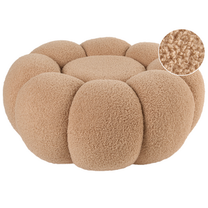 Pouf marrone chiaro in bouclè rotondo 60 x 60 x 27 cm Pouf d'accento Tappezzeria Soggiorno moderno Camera da letto