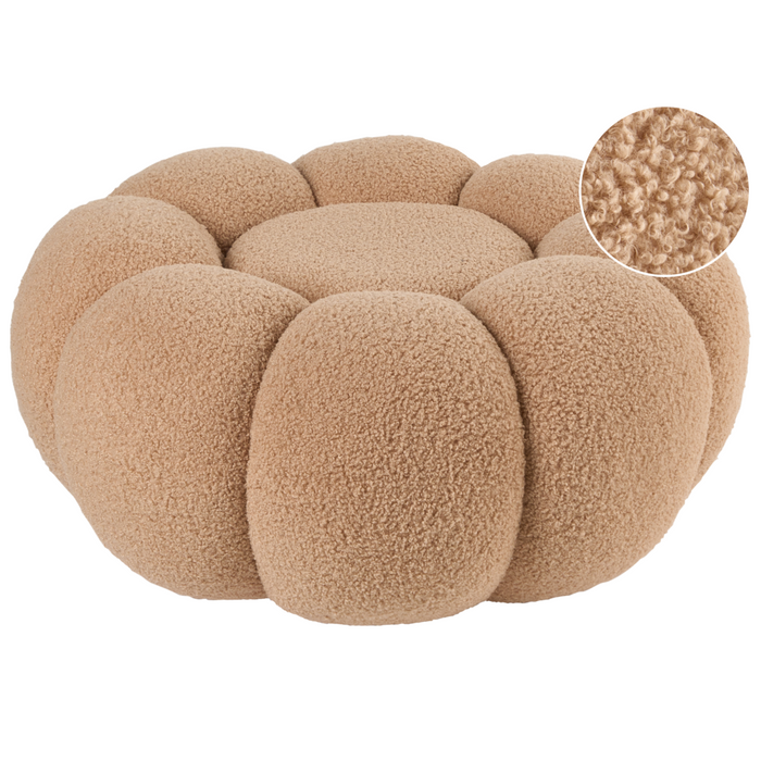 Pouf marrone chiaro in bouclè rotondo 60 x 60 x 27 cm Pouf d'accento Tappezzeria Soggiorno moderno Camera da letto