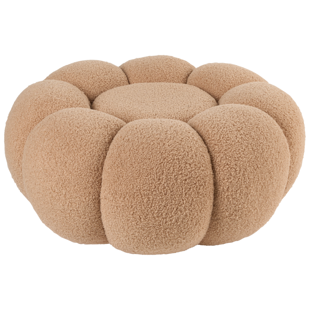 Pouf marrone chiaro in bouclè rotondo 60 x 60 x 27 cm Pouf d'accento Tappezzeria Soggiorno moderno Camera da letto