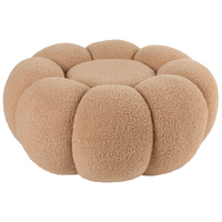 Pouf marrone chiaro in bouclè rotondo 60 x 60 x 27 cm Pouf d'accento Tappezzeria Soggiorno moderno Camera da letto